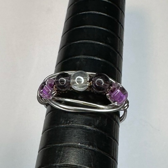 Purple ring handmade silver color wire wrapping glass beads - Picture 5 of 5